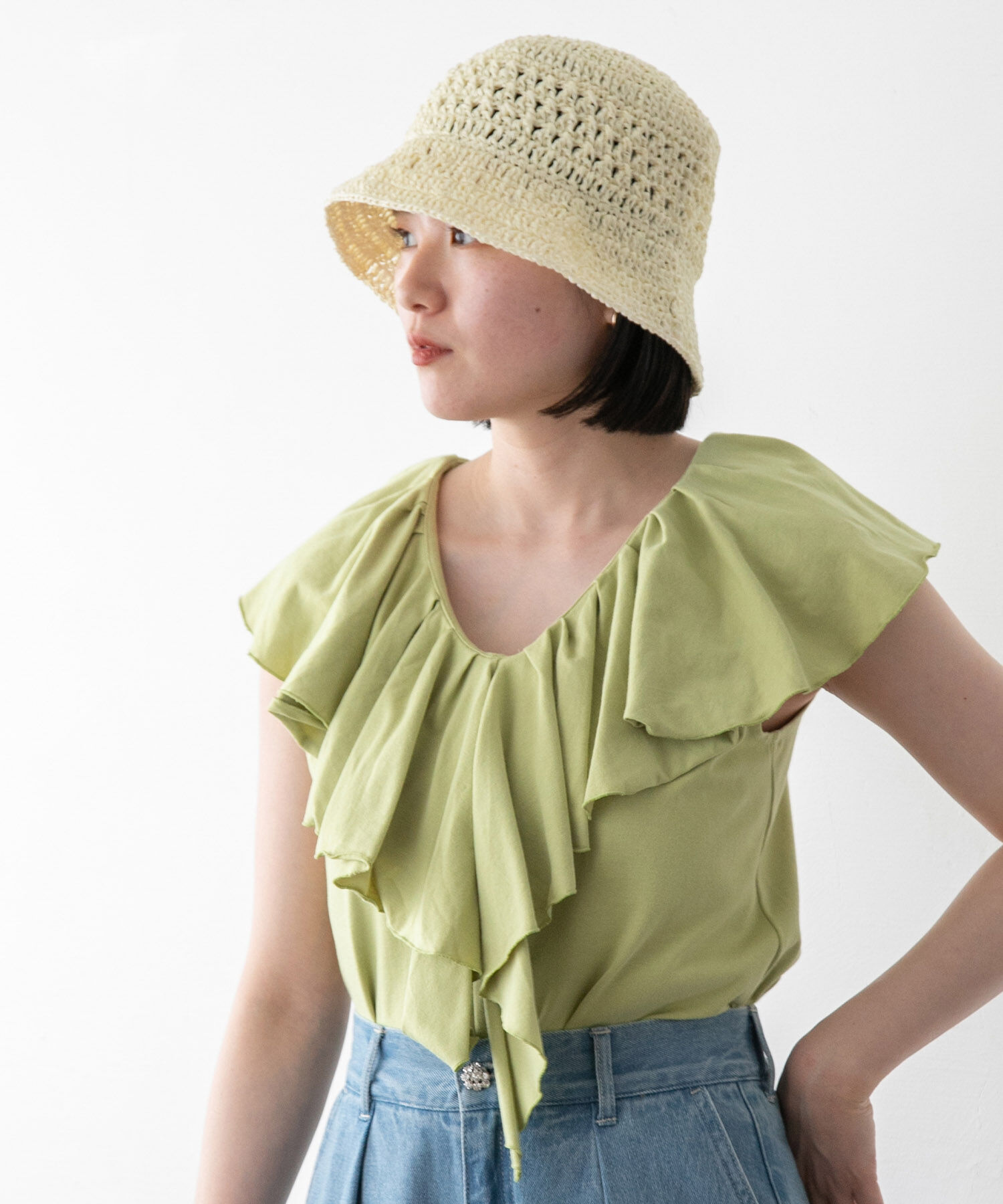 VIS「フリルカラーカットソートップス」|Tシャツ・カットソー|ライトグリーン(33)