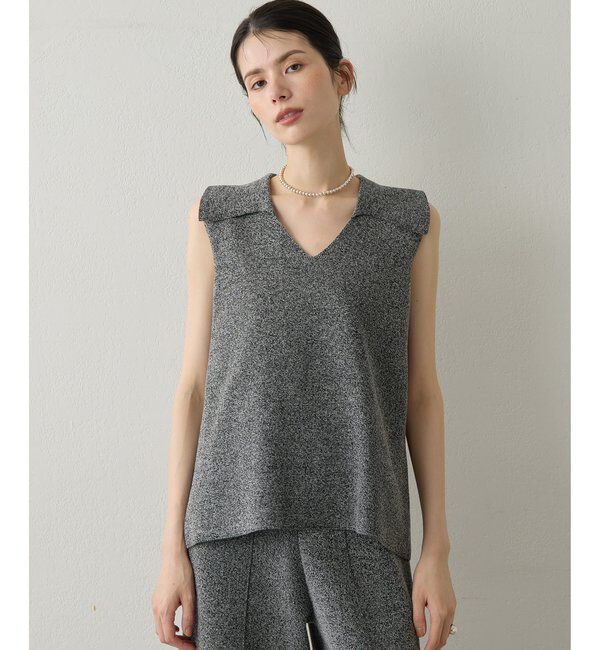 Drawing Numbers「【Drawing Numbers】ポロカラーノースリーブワイドニット」|ニット・セーター|グレー