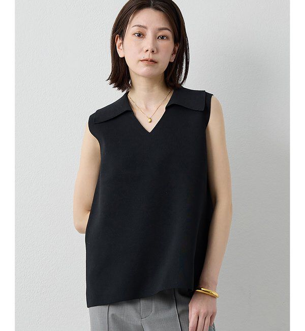 Drawing Numbers「【Drawing Numbers】ポロカラーノースリーブワイドニット」|ニット・セーター|