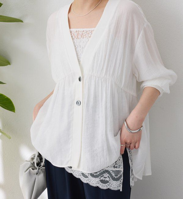  「《1枚で着映える》ギャザー切替シャツカーディガン」|シャツ・ブラウス|