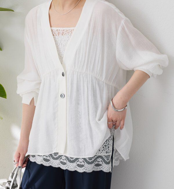  「《1枚で着映える》ギャザー切替シャツカーディガン」|シャツ・ブラウス|