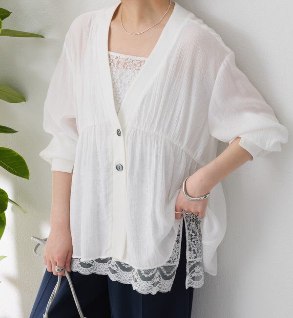  「《1枚で着映える》ギャザー切替シャツカーディガン」|シャツ・ブラウス|