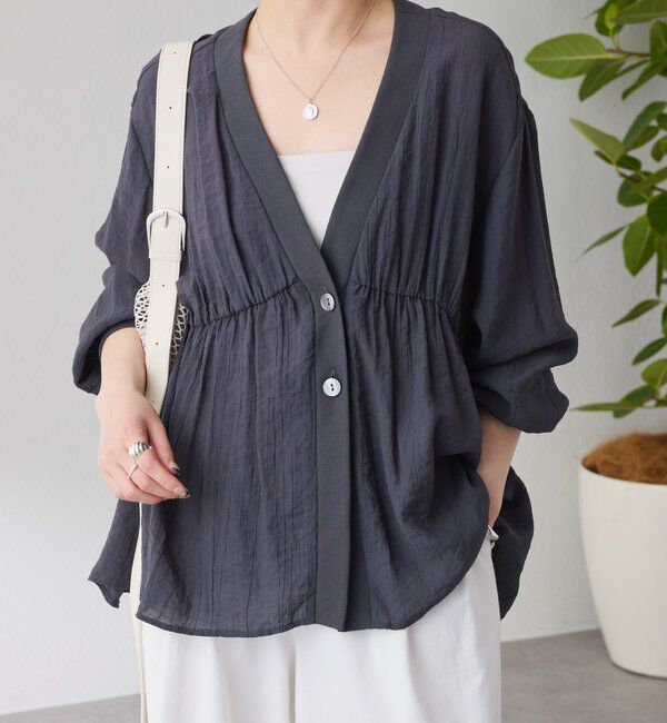  「《1枚で着映える》ギャザー切替シャツカーディガン」|シャツ・ブラウス|