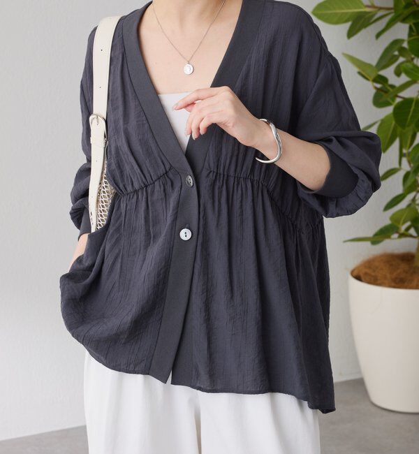  「《1枚で着映える》ギャザー切替シャツカーディガン」|シャツ・ブラウス|