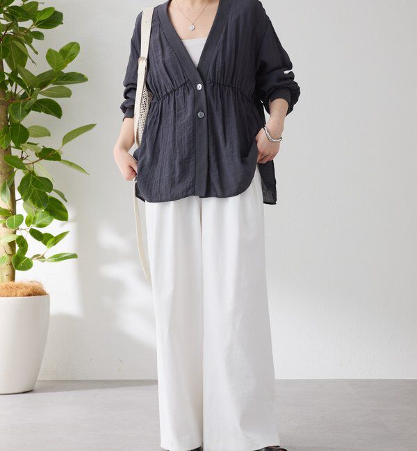  「《1枚で着映える》ギャザー切替シャツカーディガン」|シャツ・ブラウス|