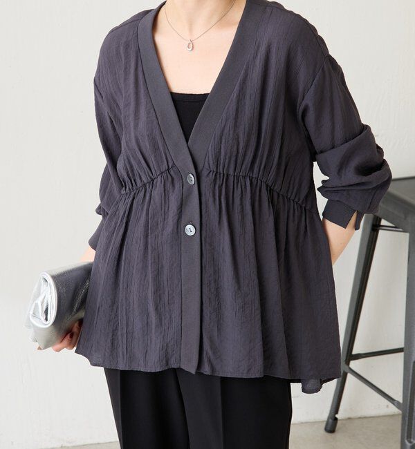  「《1枚で着映える》ギャザー切替シャツカーディガン」|シャツ・ブラウス|