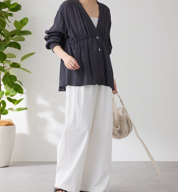  「《1枚で着映える》ギャザー切替シャツカーディガン」|シャツ・ブラウス|