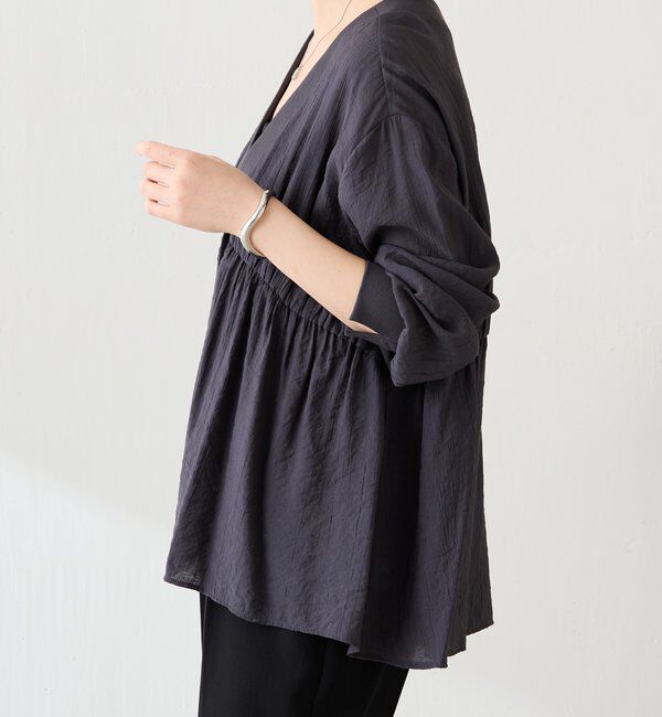  「《1枚で着映える》ギャザー切替シャツカーディガン」|シャツ・ブラウス|