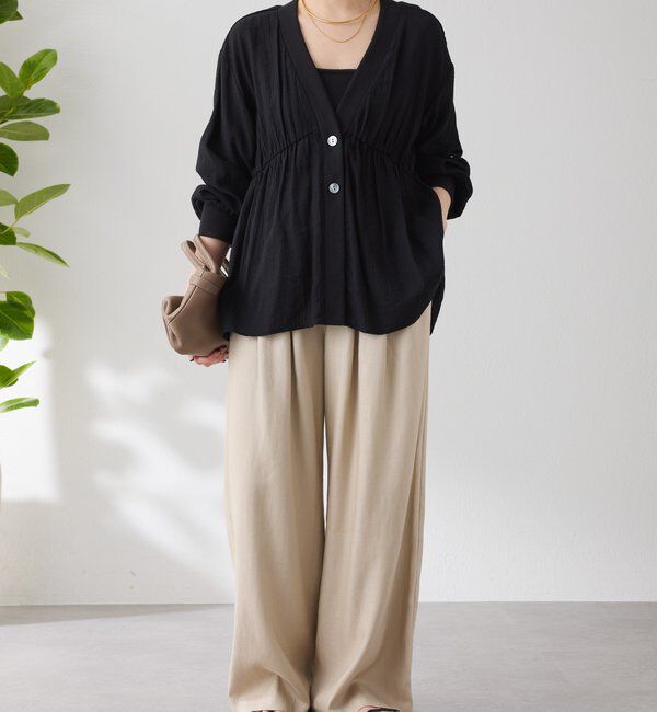  「《1枚で着映える》ギャザー切替シャツカーディガン」|シャツ・ブラウス|