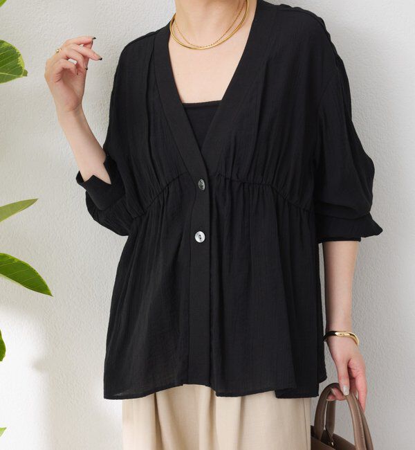  「《1枚で着映える》ギャザー切替シャツカーディガン」|シャツ・ブラウス|