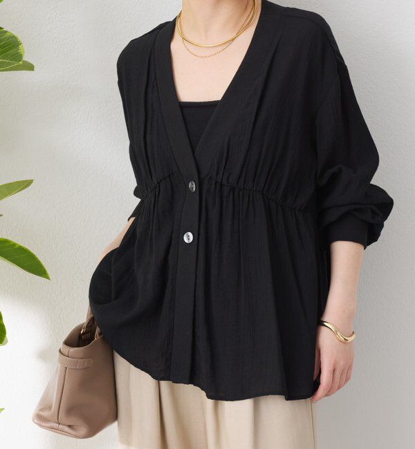  「《1枚で着映える》ギャザー切替シャツカーディガン」|シャツ・ブラウス|