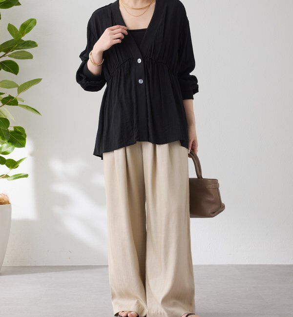  「《1枚で着映える》ギャザー切替シャツカーディガン」|シャツ・ブラウス|