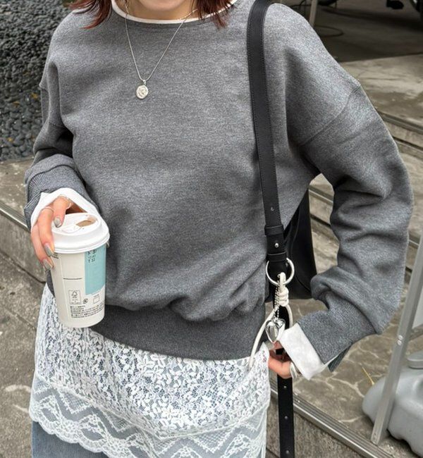  「【インフルエンサー@asamin企画】レイヤード風スウェット」|Tシャツ・カットソー|チャコールグレー