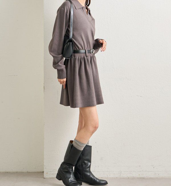  「ベルト付きポロニットワンピース」|ワンピース|