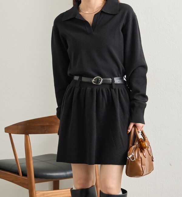  「ベルト付きポロニットワンピース」|ワンピース|