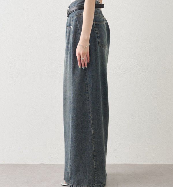  「ベルト付きカーブワイドデニム」|デニム|