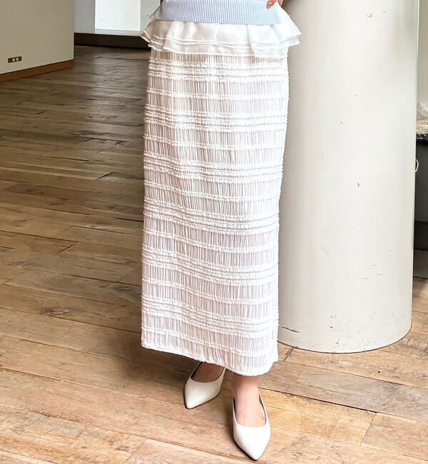 Rouge vif「【一部店舗限定】シャーリングタイトスカート」|スカート|オフホワイト