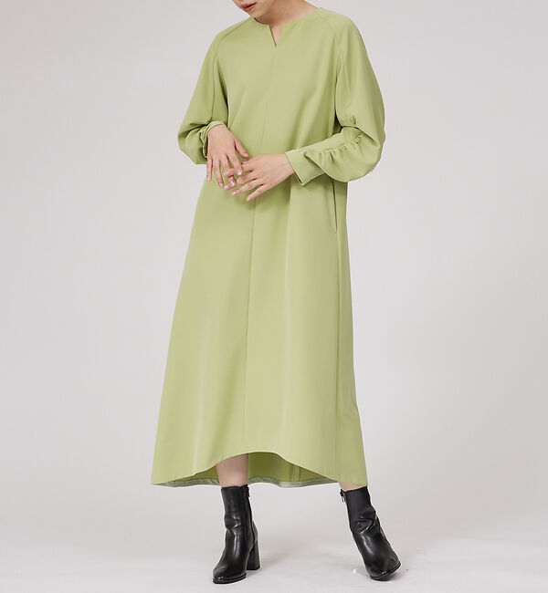 qualite「ギャザースリーブワンピース」|ワンピース|グリーン