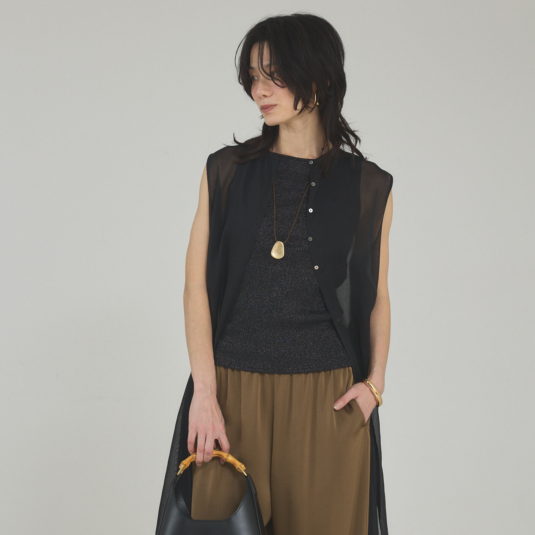 qualite「ソフトオーガンジーロングブラウス」|シャツ・ブラウス|