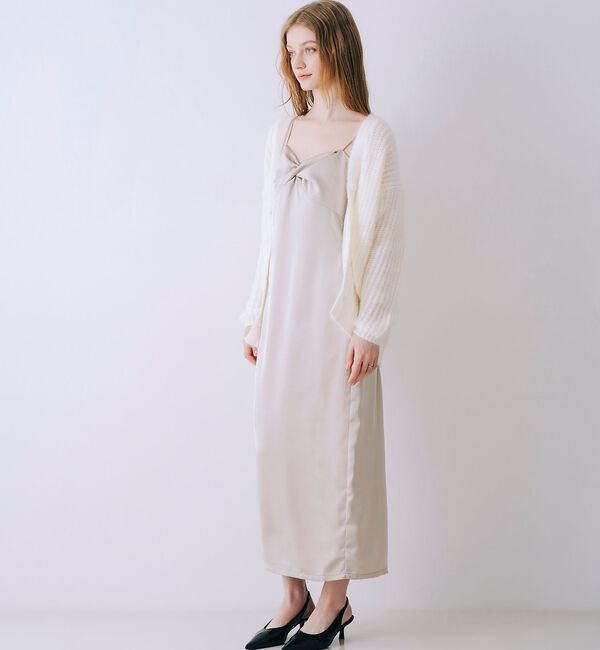 SELFIST「【一花さんコラボ】ニットカーデ＆サテンワンピースSET」|ワンピース|