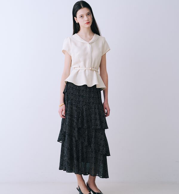 SELFIST「ツイードベルト付半袖ペプラムブラウス【予約】」|シャツ・ブラウス|