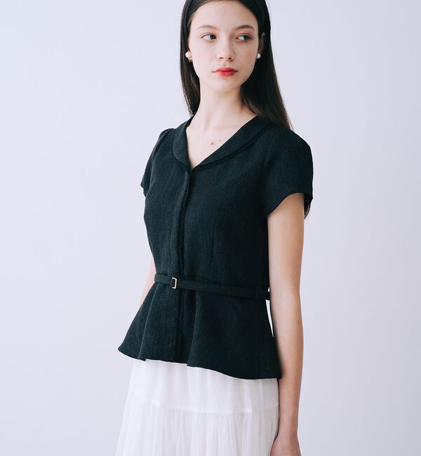 SELFIST「ツイードベルト付半袖ペプラムブラウス【予約】」|シャツ・ブラウス|