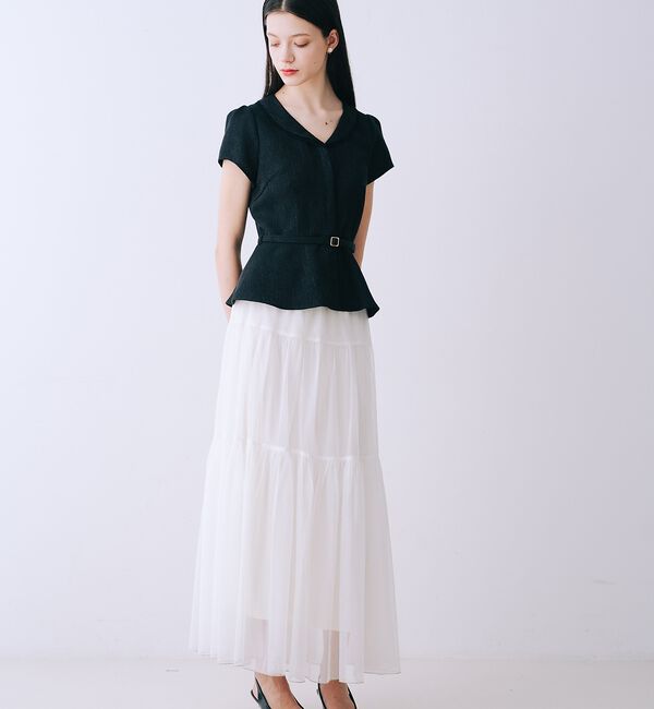 SELFIST「ツイードベルト付半袖ペプラムブラウス【予約】」|シャツ・ブラウス|