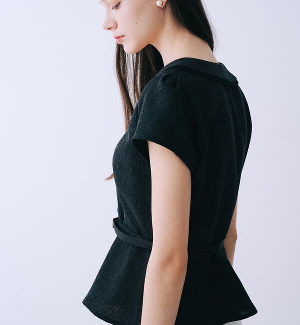 SELFIST「ツイードベルト付半袖ペプラムブラウス【予約】」|シャツ・ブラウス|