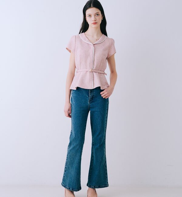 SELFIST「ツイードベルト付半袖ペプラムブラウス【予約】」|シャツ・ブラウス|