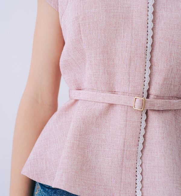 SELFIST「ツイードベルト付半袖ペプラムブラウス【予約】」|シャツ・ブラウス|