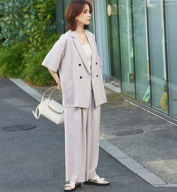 abahouse mavie「【WEB限定！2点セット】リネンライク半袖ジャケット&ストレートパンツセットアッ」|テーラードジャケット|