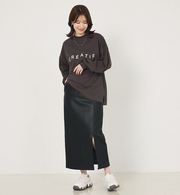 abahouse mavie「フェイクスウェード/フェイクレザースリットタイトスカート」|スカート|