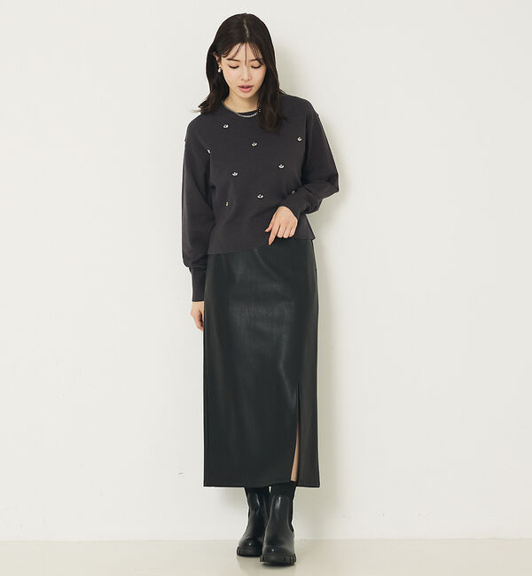 abahouse mavie「フェイクスウェード/フェイクレザースリットタイトスカート」|スカート|