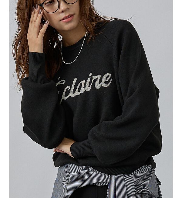 abahouse mavie「【新色追加】ロゴジャガードニット」|ニット・セーター|ブラック