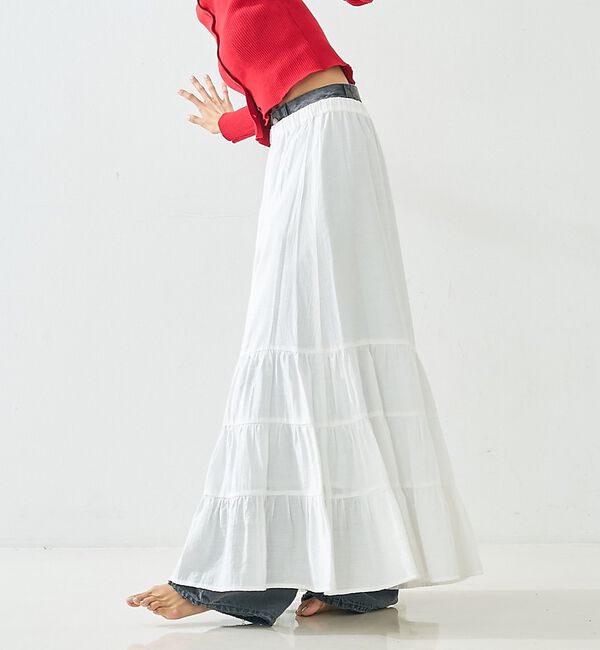 abahouse mavie「【ペチ付き】ティアードスカート/春服/夏服/マキシ/レイヤード」|スカート|ホワイト