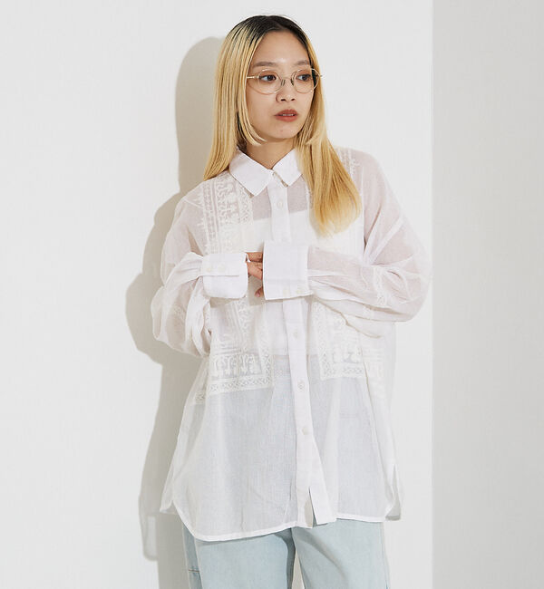 NOMINE「【WEB限定】コットネット 刺繍シャツ」|シャツ・ブラウス|オフホワイト