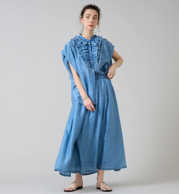 Liesse「テンセルシアーデニムフリルブラウス」|シャツ・ブラウス|