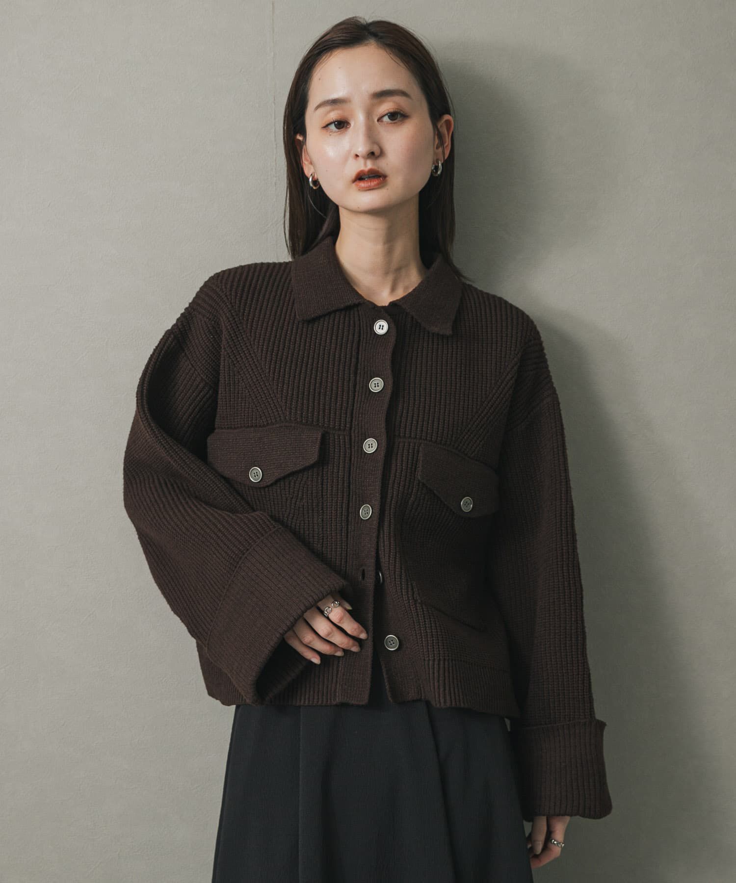 SENSE OF PLACE by URBAN RESEARCH「ニットショートジャケット」|ノーカラーコート|