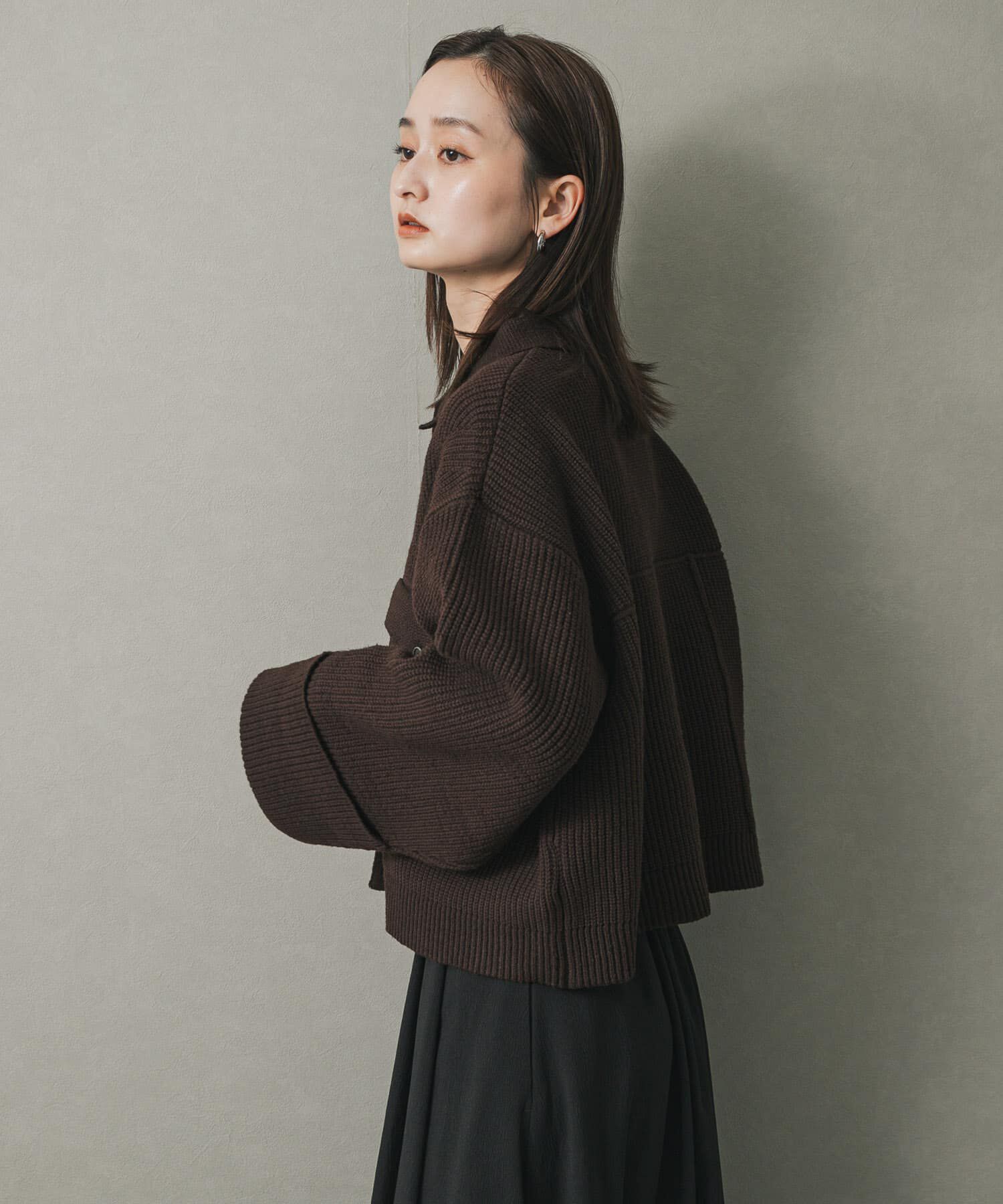 SENSE OF PLACE by URBAN RESEARCH「ニットショートジャケット」|ノーカラーコート|