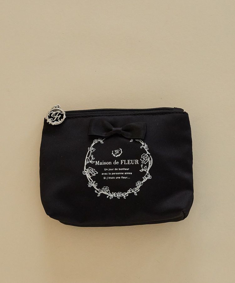 Maison de FLEUR「サテンリボンティッシュケース」|ポーチ|ブラック