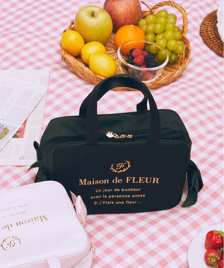 Maison de FLEUR「【保冷機能付き】サテンサイドリボン保冷バッグ」|トートバッグ|ブラック