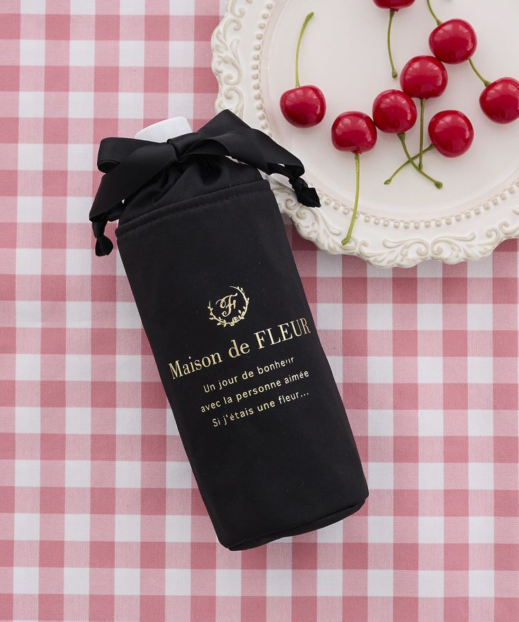 Maison de FLEUR「【保冷機能付き】サテン巾着ボトルケース」|ポーチ|ブラック