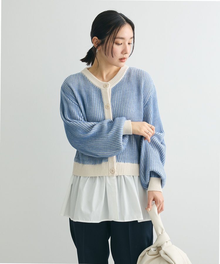 Green Parks「配色リブドッキングチュニック」|ニット・セーター|Blue