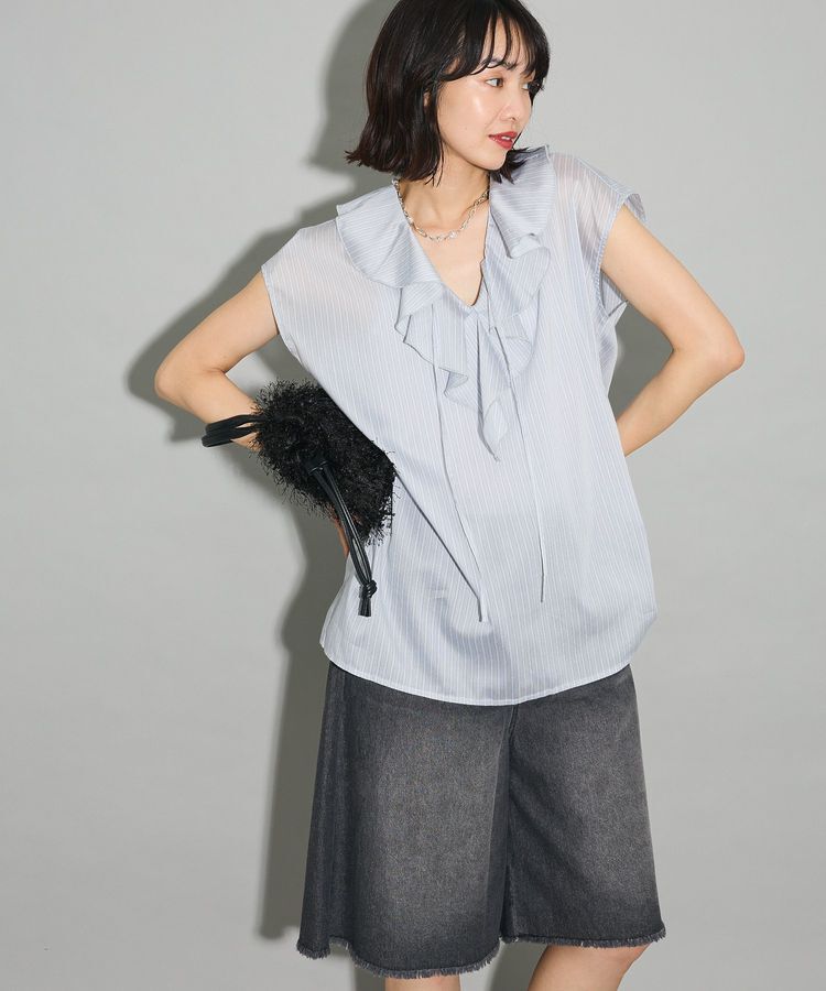 Green Parks「ノースリーブストライプフリルブラウス」|シャツ・ブラウス|