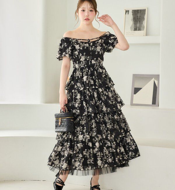  「【Black Ribbon Collection】バックリボンティアードワンピ」|ワンピース|