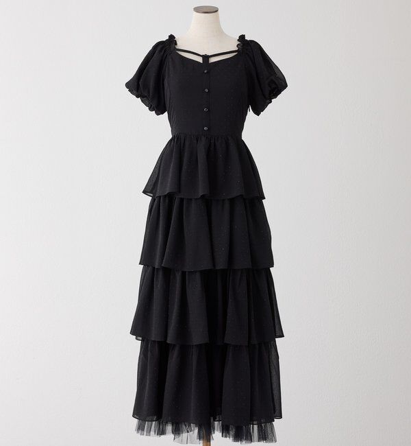  「【Black Ribbon Collection】バックリボンティアードワンピ」|ワンピース|