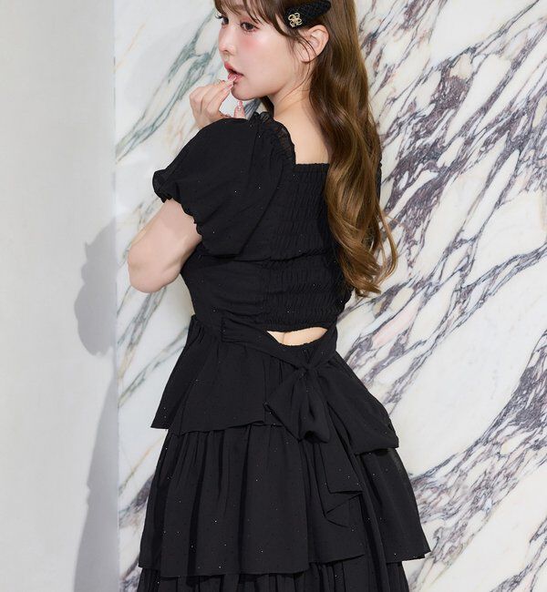  「【Black Ribbon Collection】バックリボンティアードワンピ」|ワンピース|
