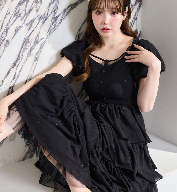  「【Black Ribbon Collection】バックリボンティアードワンピ」|ワンピース|