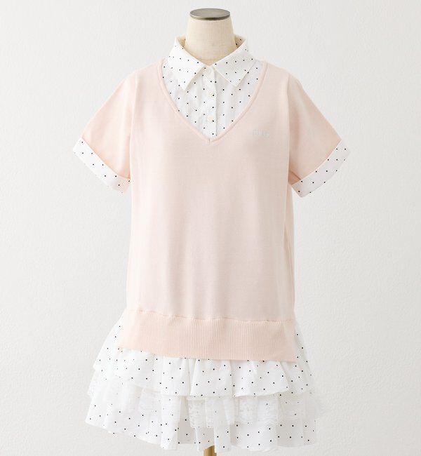  「ニットドッキング半袖シャツチュニック」|ワンピース|