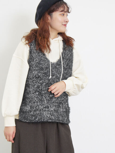 Samansa Mos2「ミックスモールフェザーベスト」|ダウンベスト・ベスト|ブラック